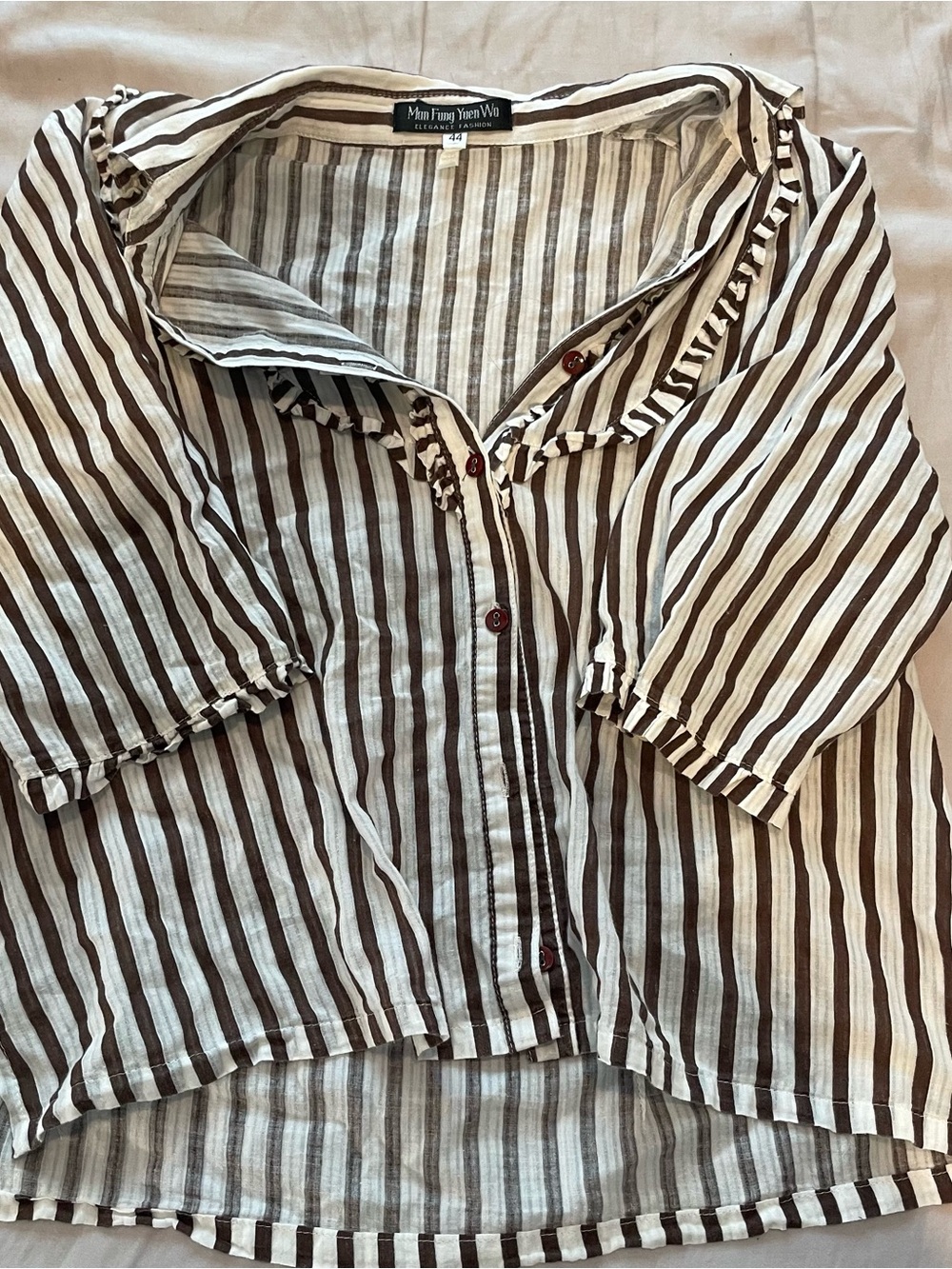 Striped Button-Up Shirt in Brown and Cream